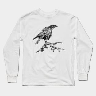Crow Ink Drawing Long Sleeve T-Shirt
